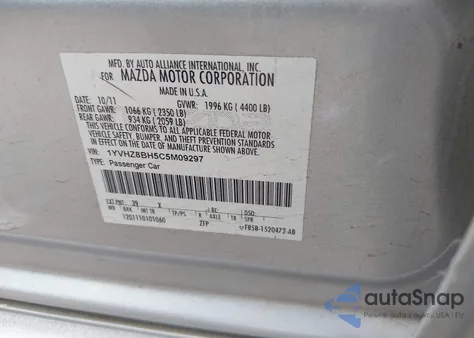 2012 Mazda Mazda6 I Sport from USA, damaged, VIN 1YVHZ8BH5C5M09297